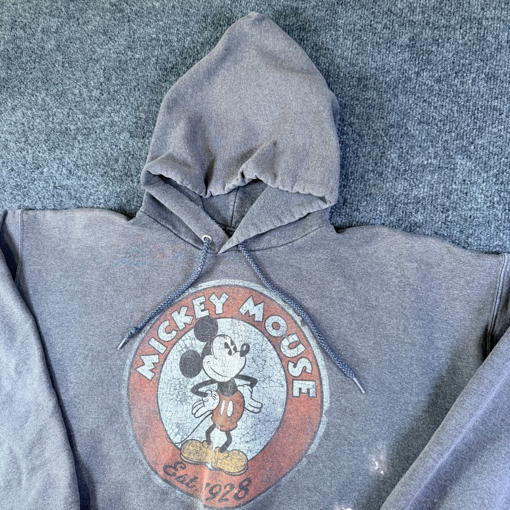 Disney World By Hanes Hoodie‎ Adult XL Gray Mickey Mouse Graphic Fleece Lined